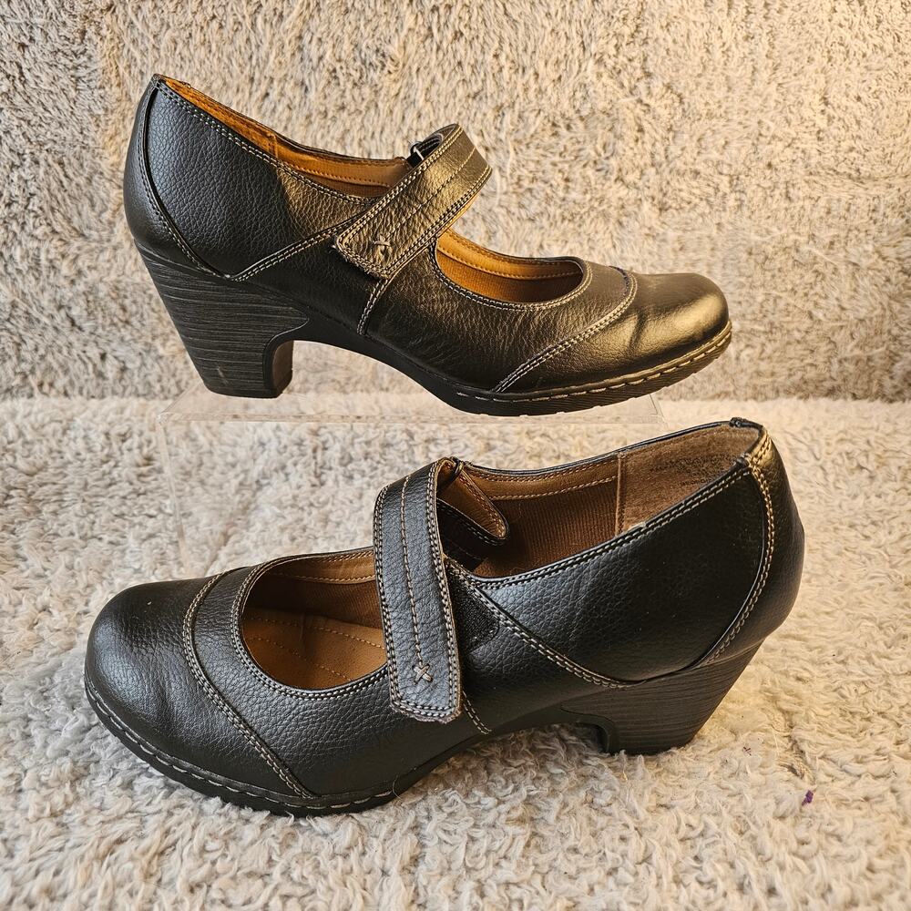 Thom McAn Women's Georgianna Leather Heeled Mary Jane Shoes Size 11 Black Office